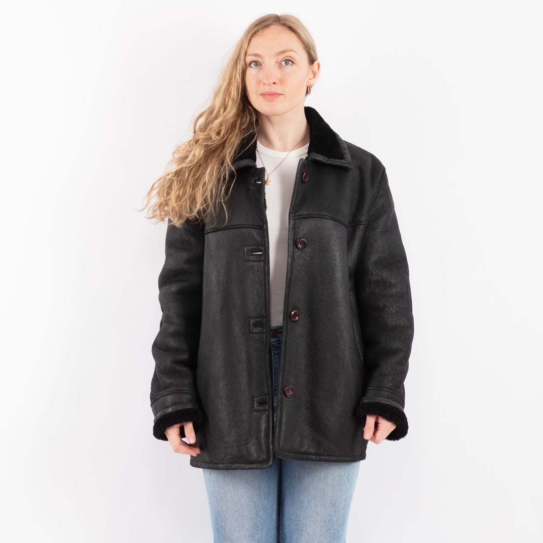 Vintage 90's Women Sheepskin Coat in BlackV9455