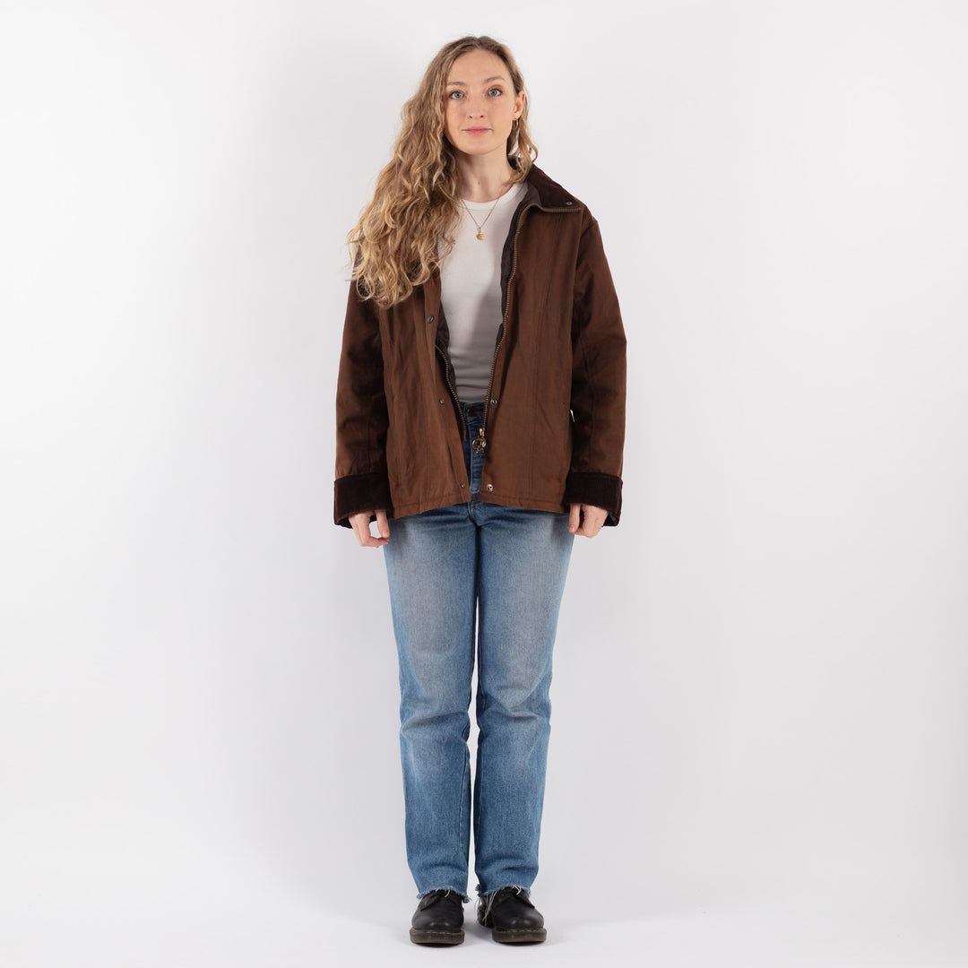 Vintage 90's Women Waxed Cotton Jacket in Brown - NorthernGrip