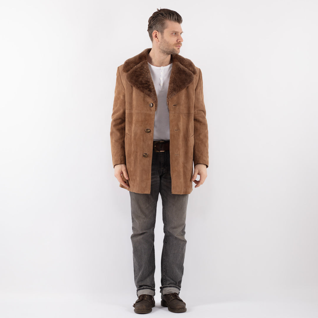 Vintage 70's Men Suede Sherpa Coat in BeigeZ1111