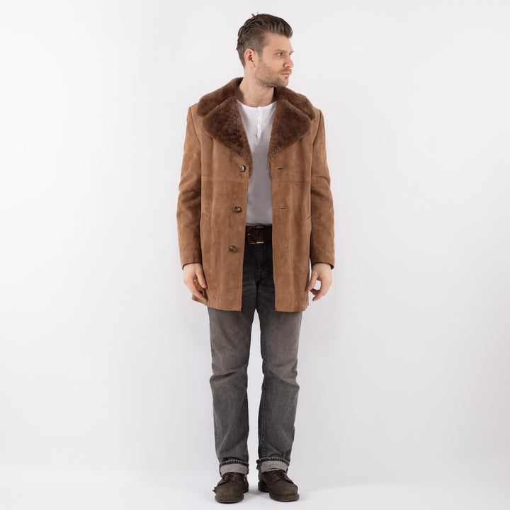 Vintage 70's Men Suede Sherpa Coat in BeigeZ1111