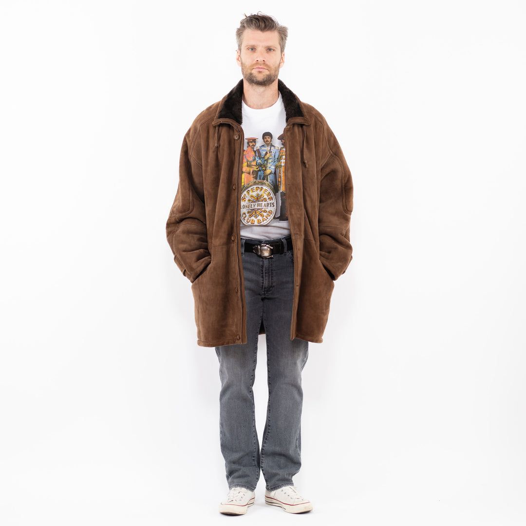 Vintage 80's Men Sheepskin Coat in BrownZ1929