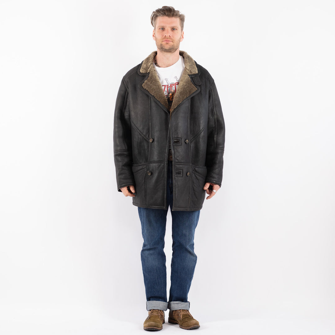 Vintage 90's Men Sheepskin Coat in BlackZ1517
