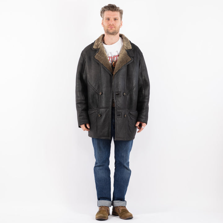 Vintage 90's Men Sheepskin Coat in BlackZ1517