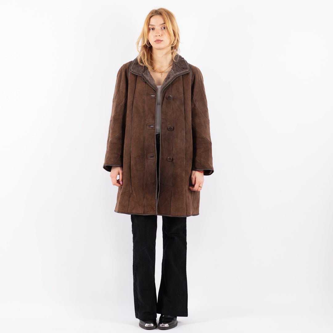 Vintage 90's Women Sheepskin Coat in BrownV9654