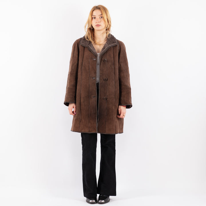 Vintage 90's Women Sheepskin Coat in BrownV9654