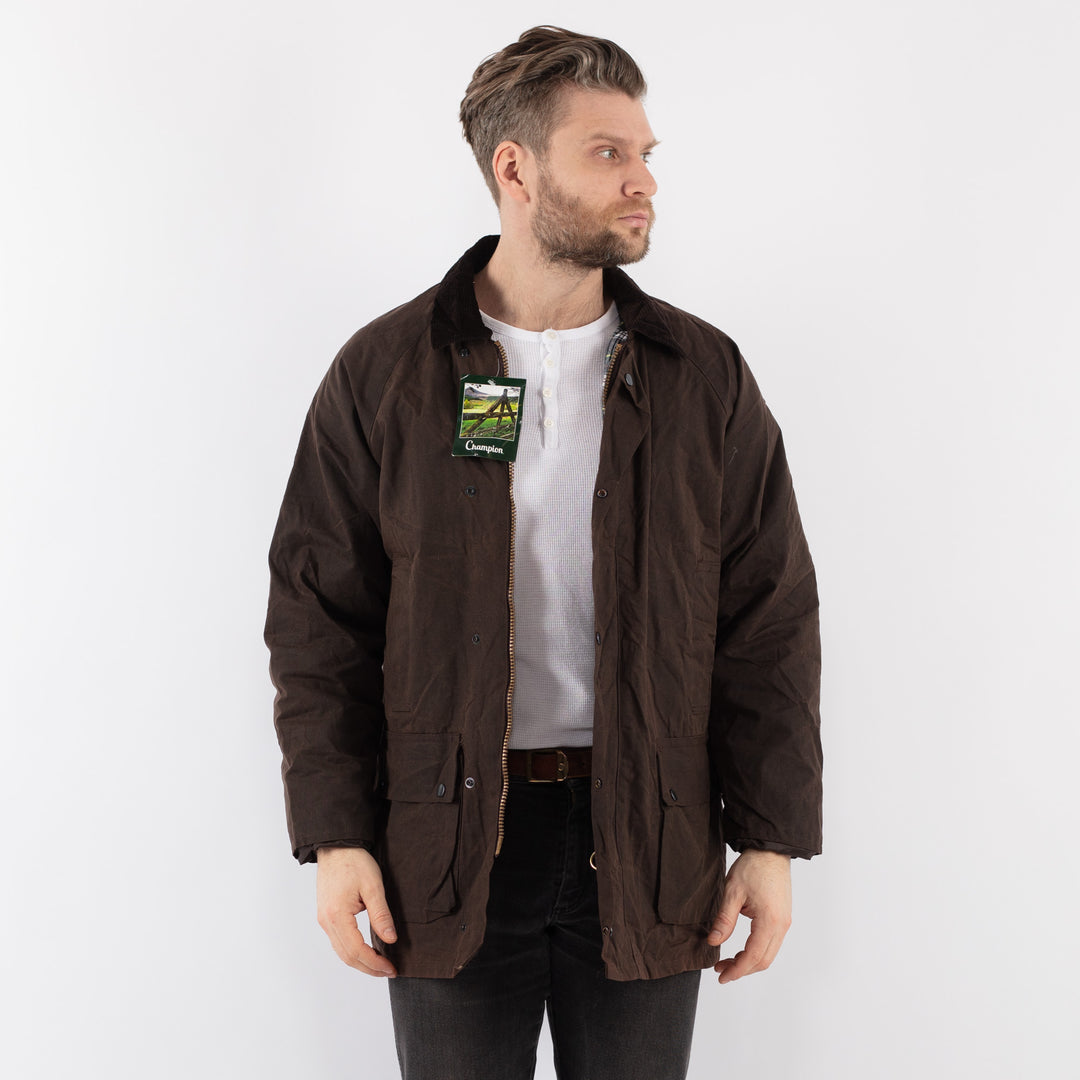 Vintage 00's Men Waxed Canvas Jacket in BrownZ904