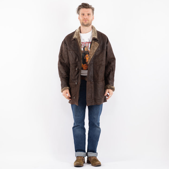 Vintage 90's Men Sheepskin Coat in BrownZ1518