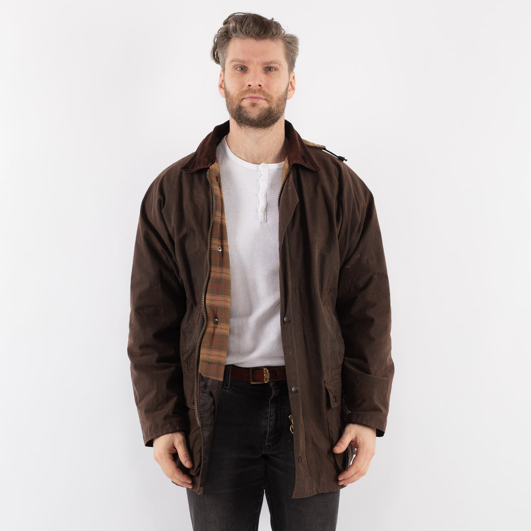 Vintage 90's Men Waxed Canvas Jacket in BrownZ905