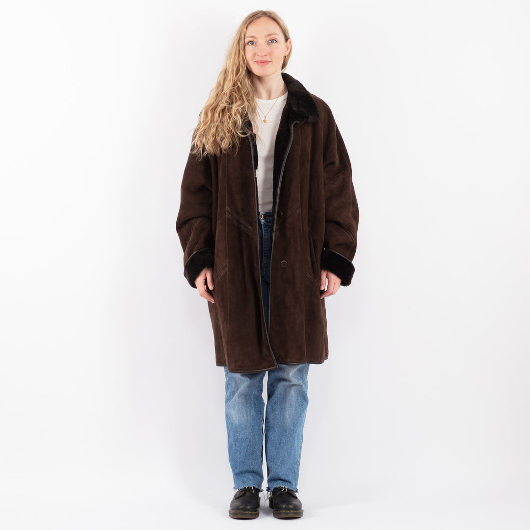 Vintage 90's Women Sheepskin Coat in BrownV9459