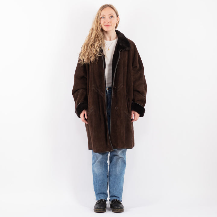 Vintage 90's Women Sheepskin Coat in BrownV9459