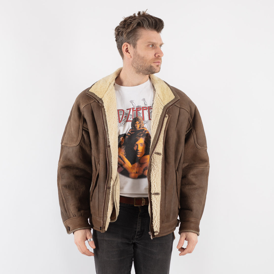Vintage 70's Men Sheepskin Jacket in Brown - NorthernGrip