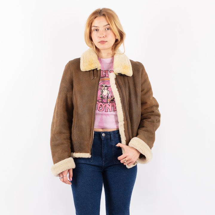 Vintage 90's Women Sheepskin Jacket in BrownV9551