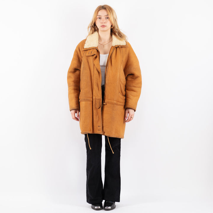 Vintage 80's Women Sheepskin Shearling in BrownV9655