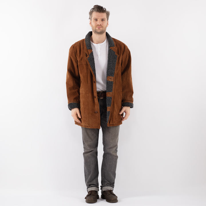 Vintage 90's Men Suede Sherpa Coat in BrownZ1115