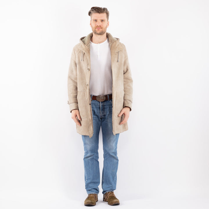 Vintage 90's Men Sheepskin Coat in BeigeZ1411