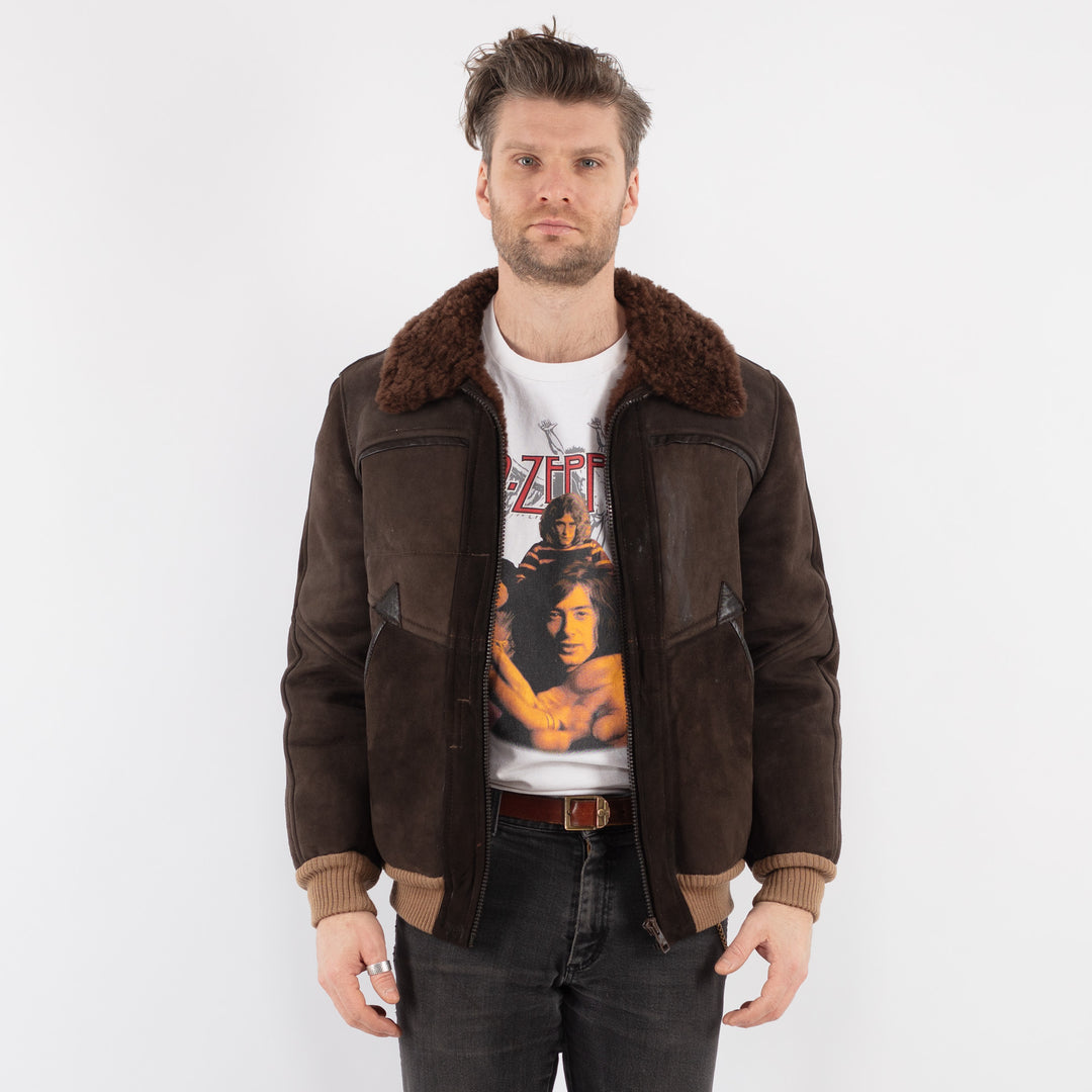 Vintage 60's Men Sheepskin Jacket in Brown - NorthernGrip