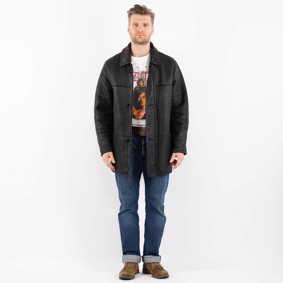 Vintage 90's Men Sheepskin Coat in BlackZ1519