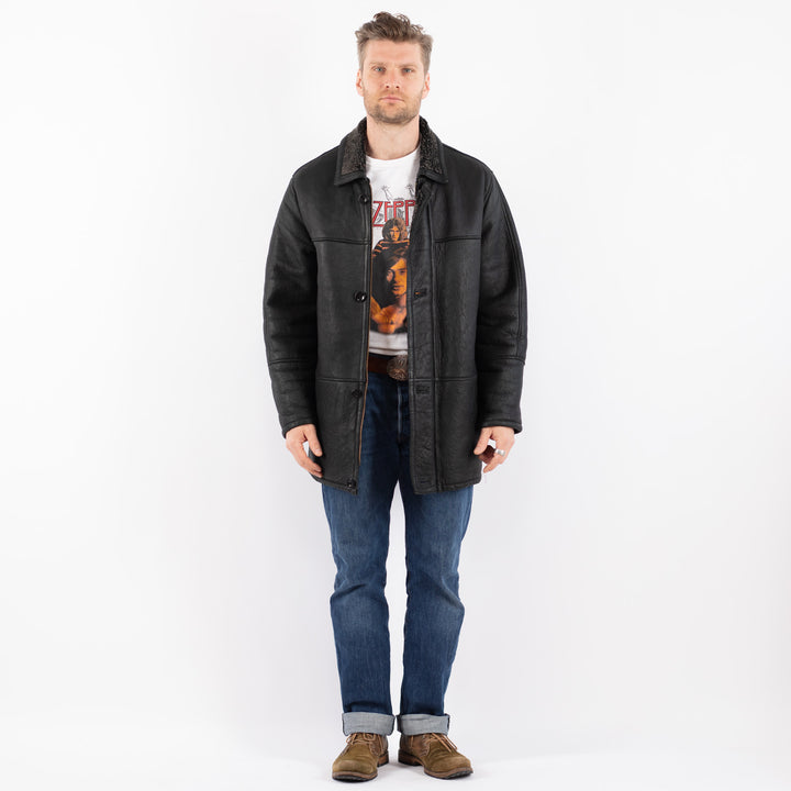 Vintage 90's Men Sheepskin Coat in BlackZ1519