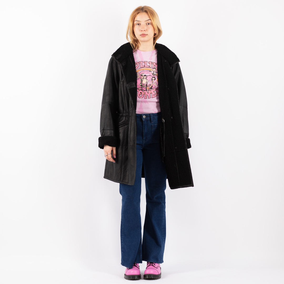 Vintage 90's Women Sheepskin Coat in BlackV9552