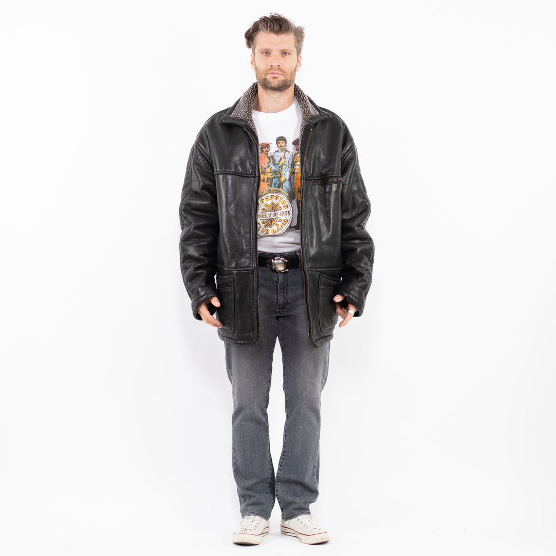 Vintage 90's Men Leather Coat in BlackZ1934