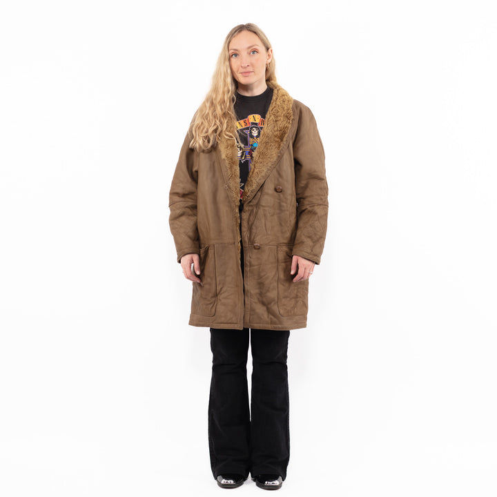 Vintage 80's Women Sheepskin Coat in BrownA0896