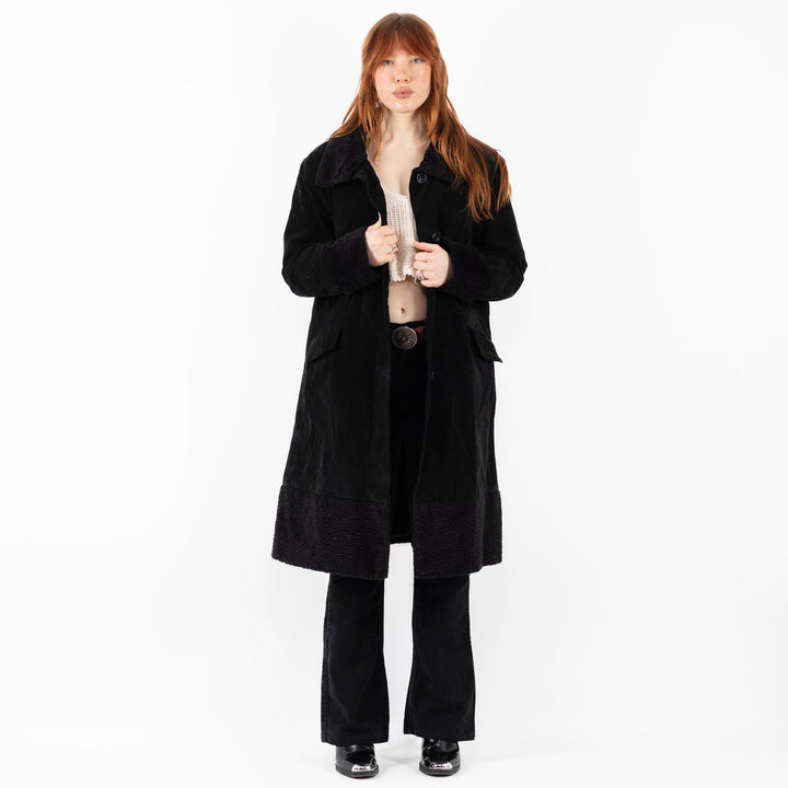 Vintage 90's Women Suede Sherpa Coat in BlackV9767