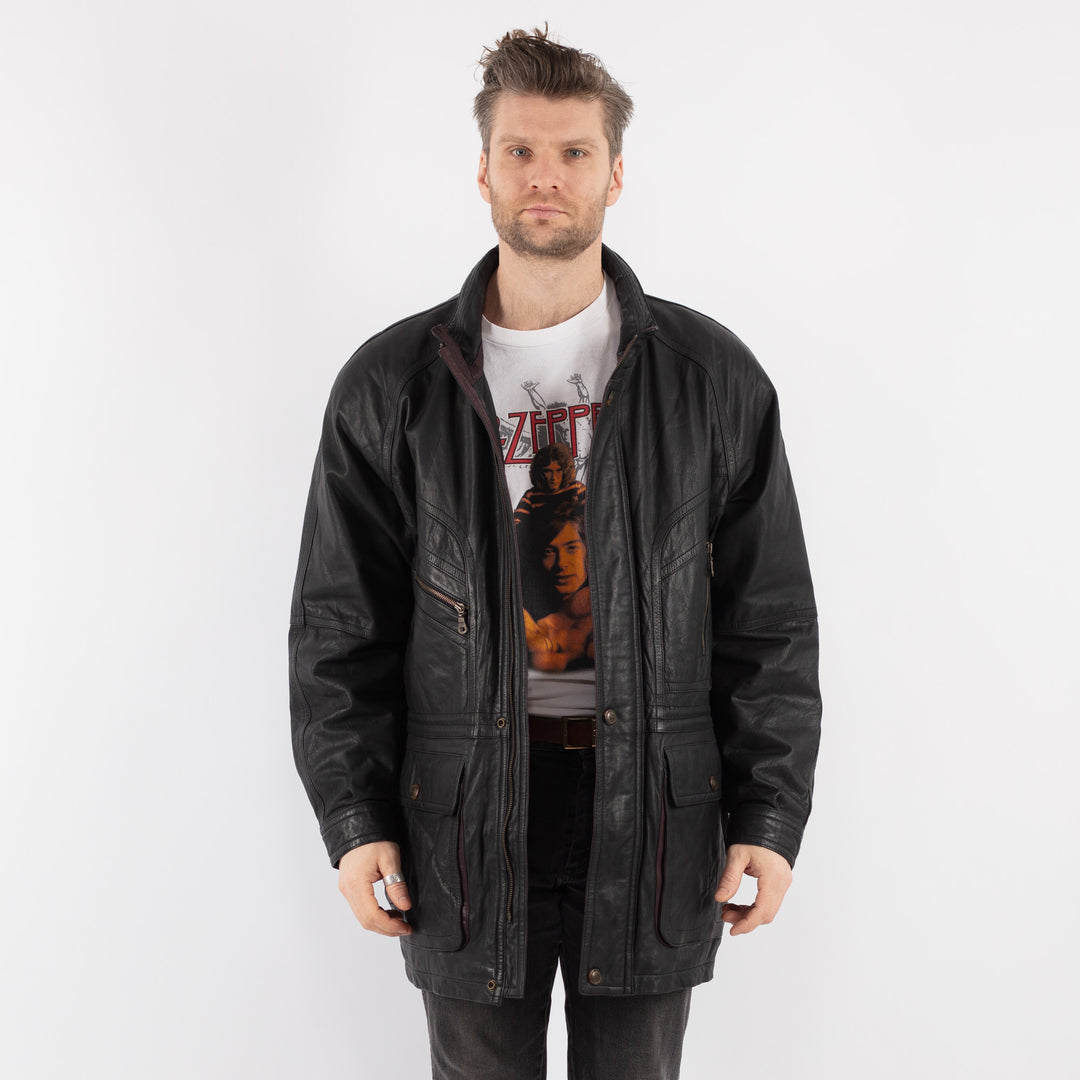 Vintage 80's Men Leather Coat in Black - NorthernGrip
