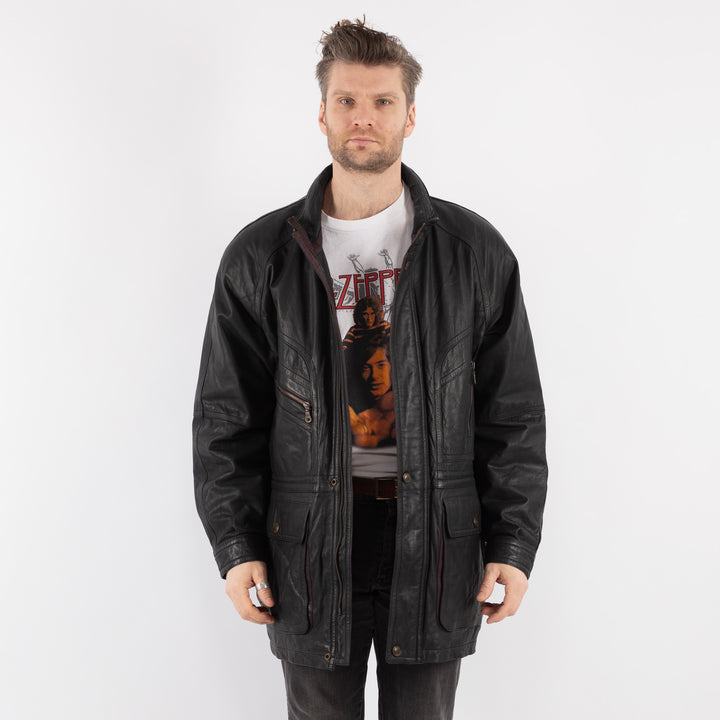Vintage 80's Men Leather Coat in Black - NorthernGrip