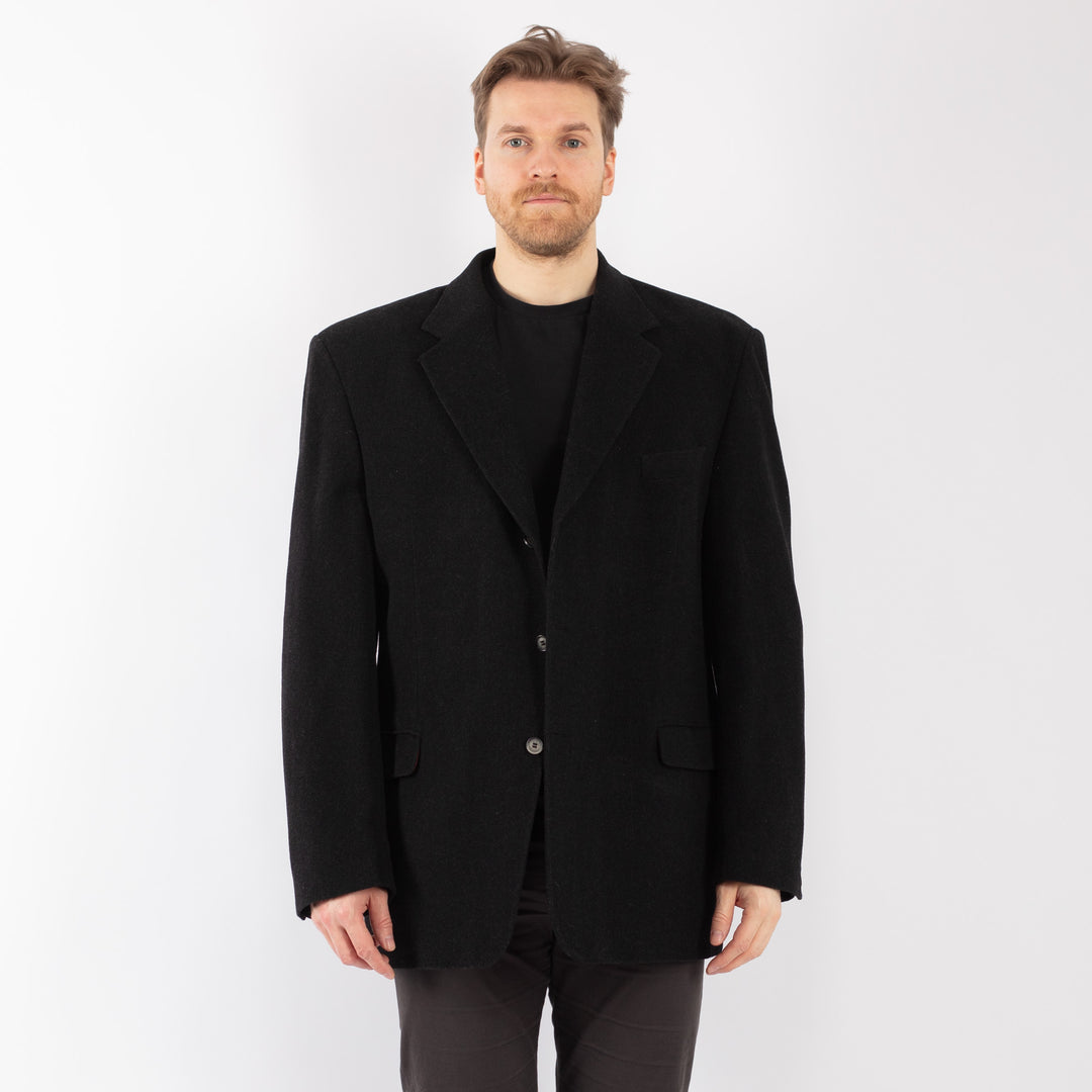 Vintage 80's Men Wool Blazer Jacket in BlackZ1268