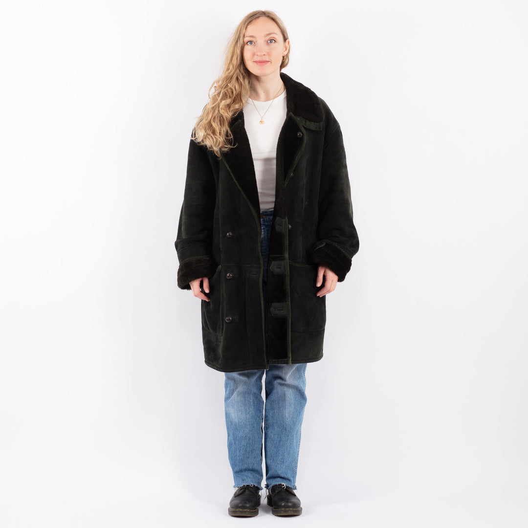 Vintage 80's Women Sheepskin Coat in GreenV9463
