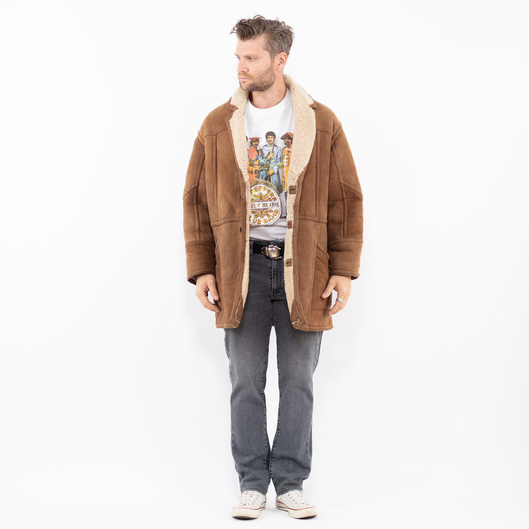 Vintage 80's Men Sheepskin Coat in BrownZ1936