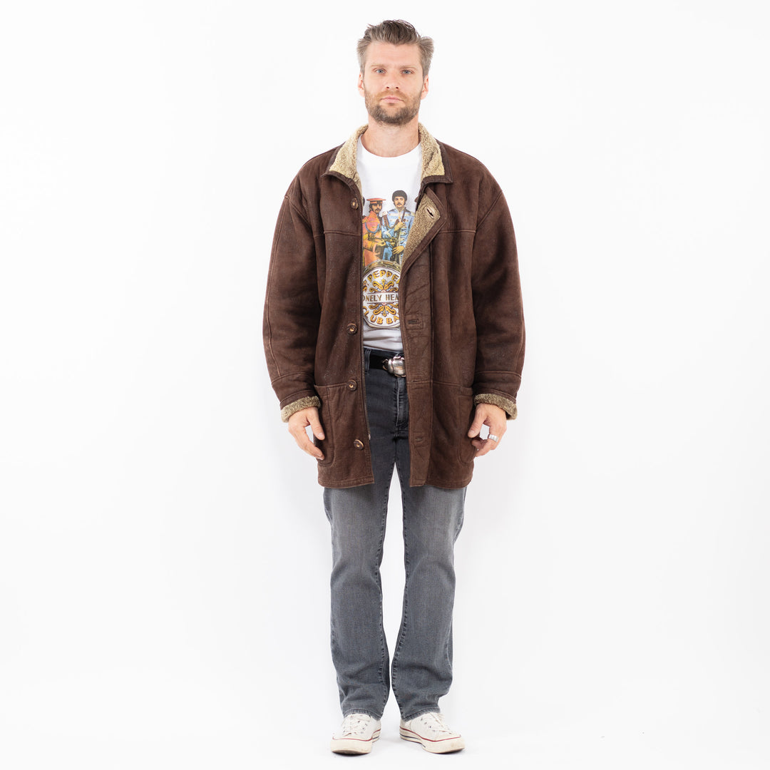 Vintage 90's Men Sheepskin Coat in BrownZ1937