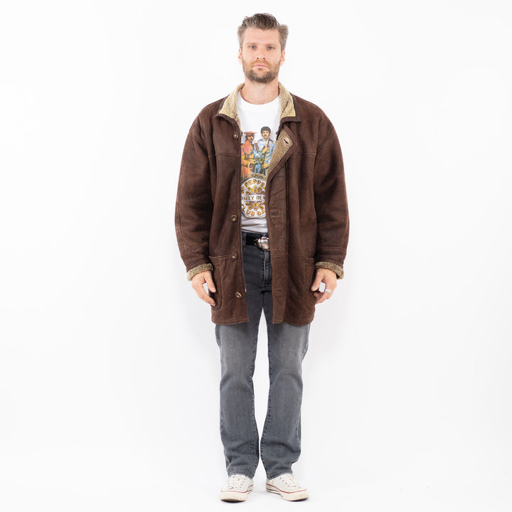 Vintage 90's Men Sheepskin Coat in BrownZ1937
