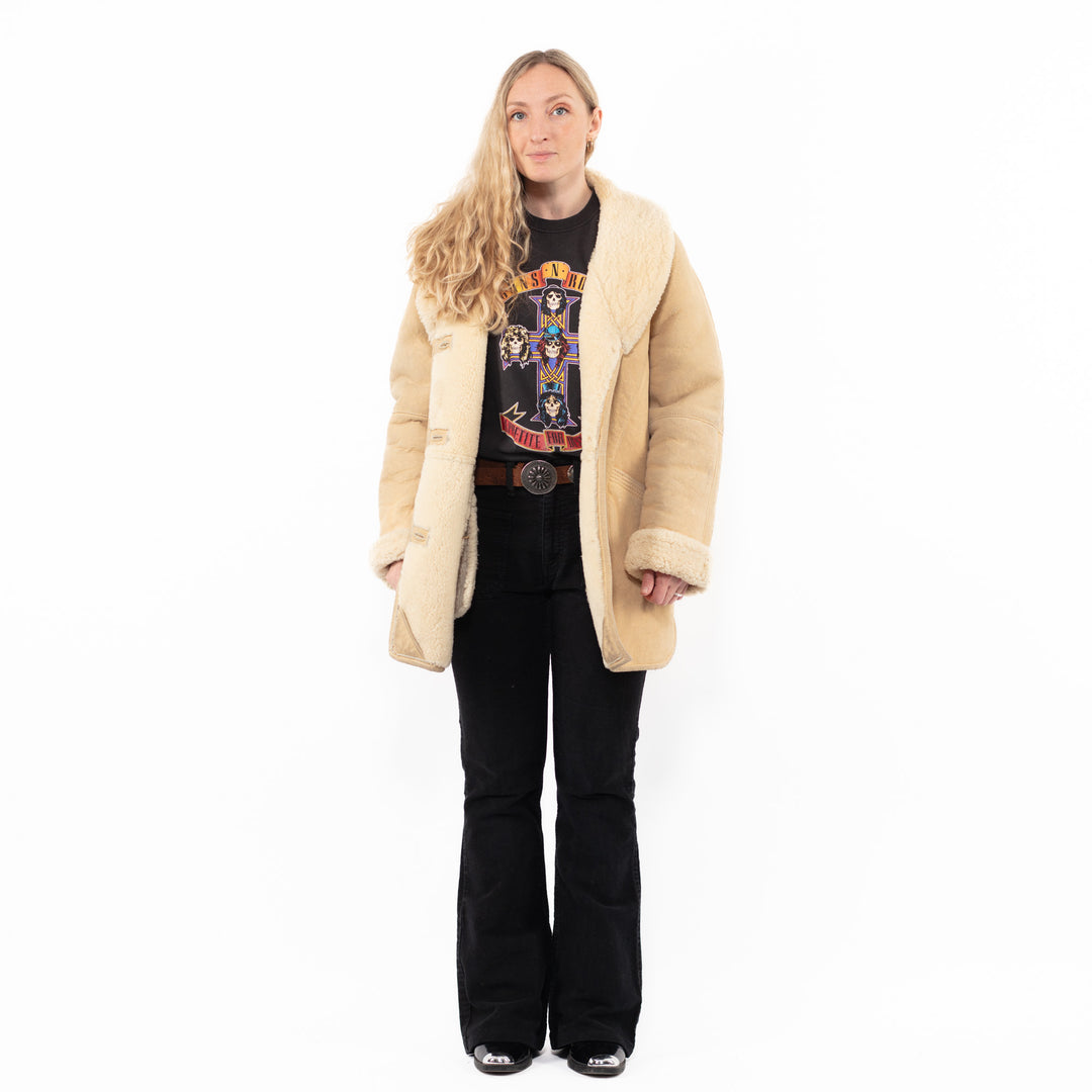 Vintage 80's Women Sheepskin Coat in BeigeA0899