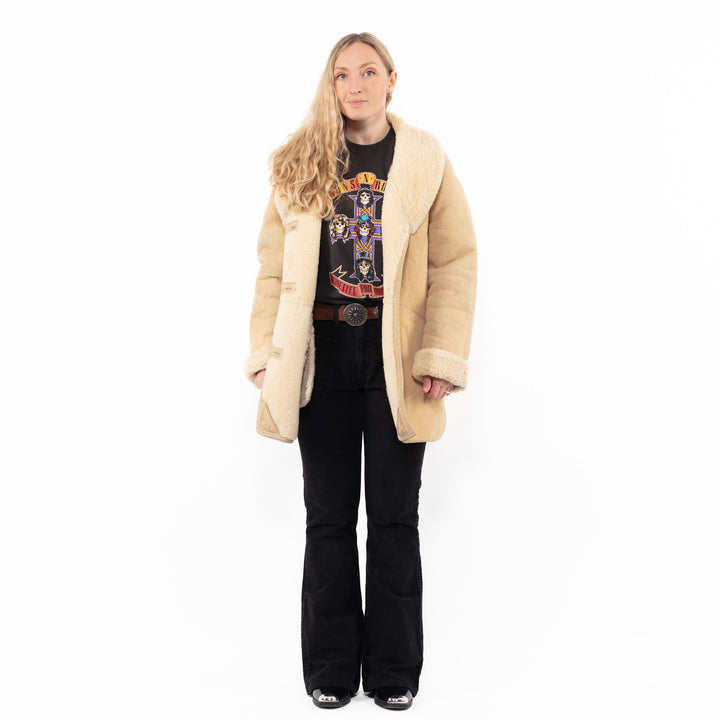 Vintage 80's Women Sheepskin Coat in BeigeA0899