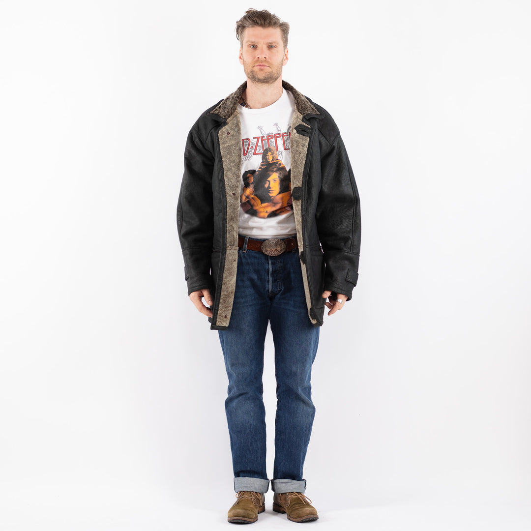 Vintage 90's Men Sheepskin Coat in BlackZ1521