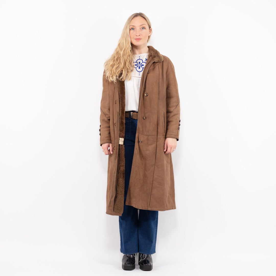 Vintage 80's Women Sheepskin Coat in BrownA1003