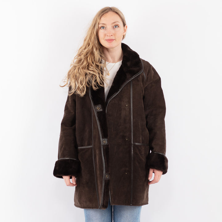 Vintage 90's Women Suede Sherpa Coat in BrownV9465