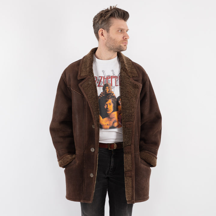 Vintage 80's Men Oversized Sheepskin Coat in Brown - NorthernGrip