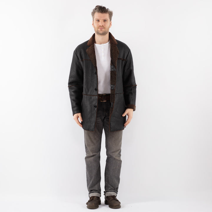 Vintage 90's Men Sheepskin Coat in BlackZ1121