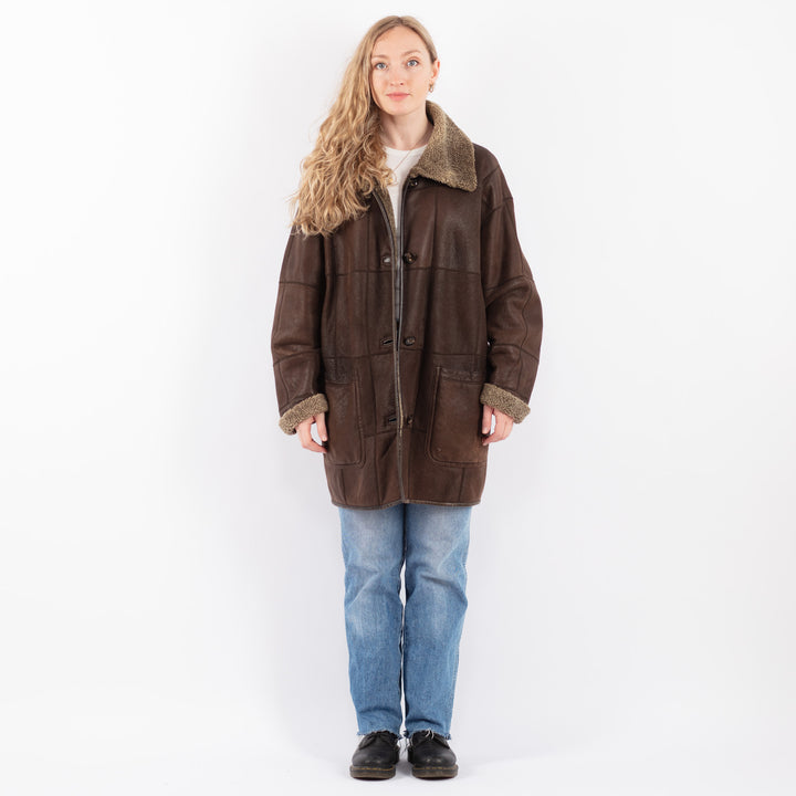 Vintage 90's Women Sheepskin Coat in BrownV9466