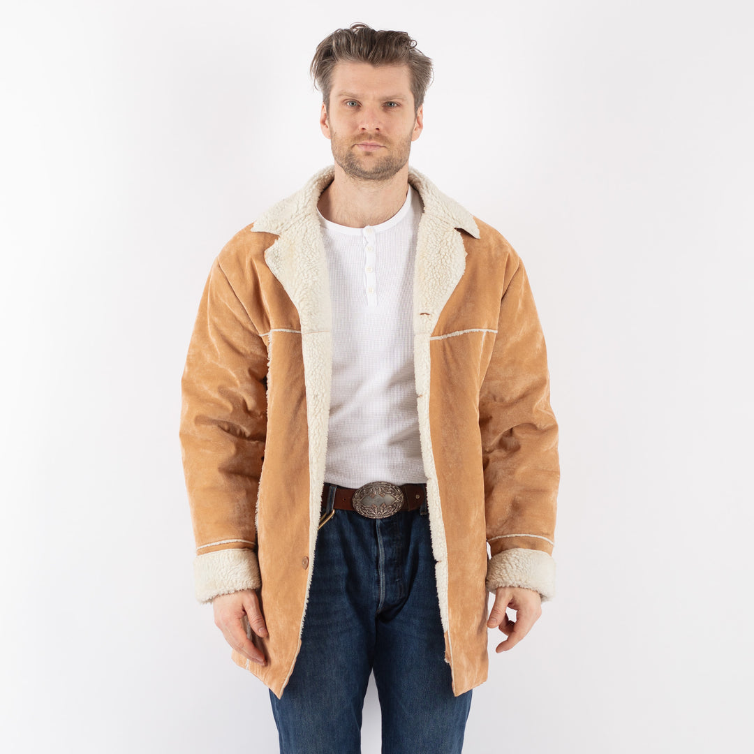 Vintage 90's Men Faux Sheepskin Coat in BeigeZ1177