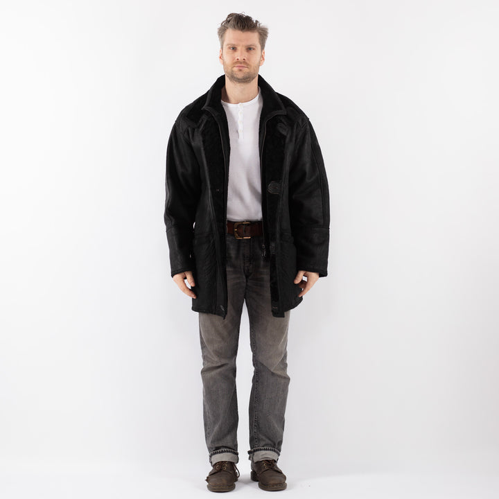 Vintage 90's Men Sheepskin Coat in BlackZ1122