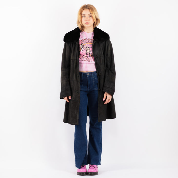 Vintage 90's Women Sheepskin Coat in BlackV9555