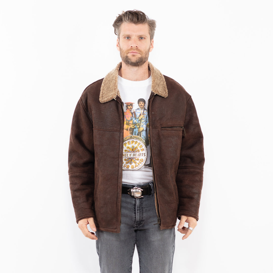 Vintage 90's Men Sheepskin Jacket in BrownZ1940