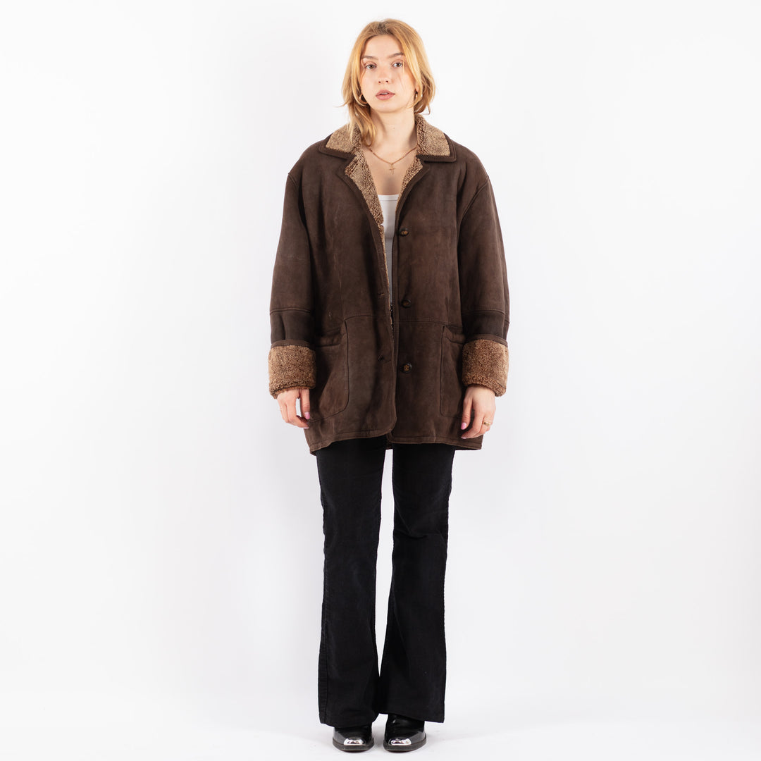 Vintage 90's Women Sheepskin Coat in BrownV9659