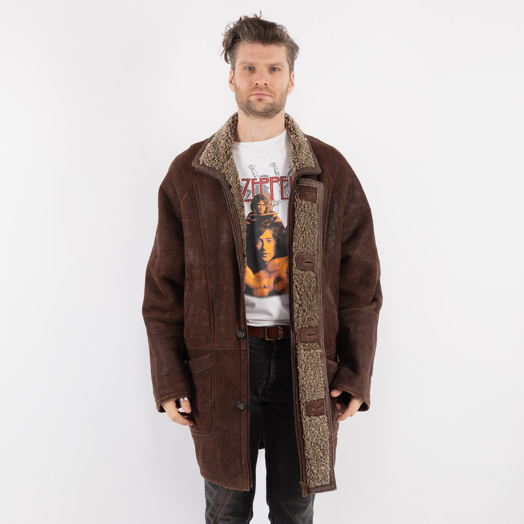 Vintage 80's Men Sheepskin Shearling in BrownZ789