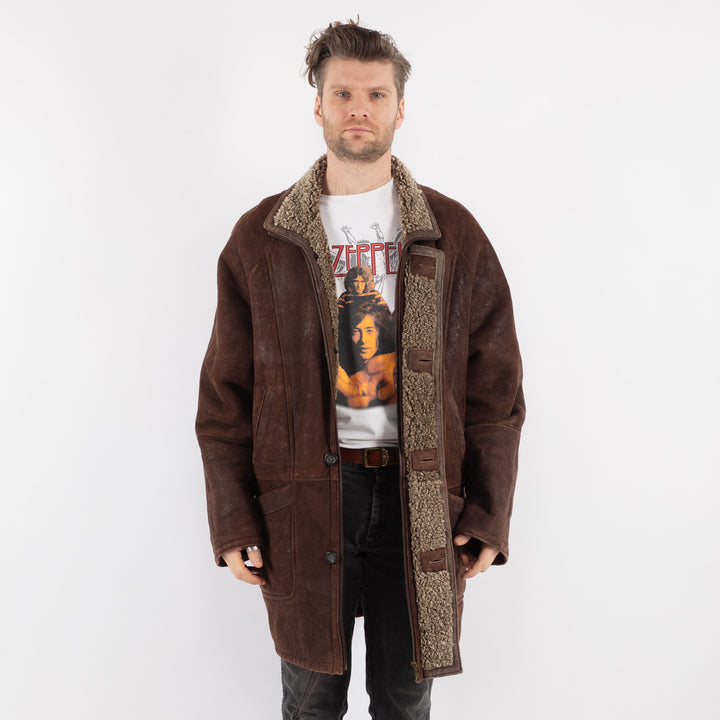 Vintage 80's Men Sheepskin Shearling in BrownZ789