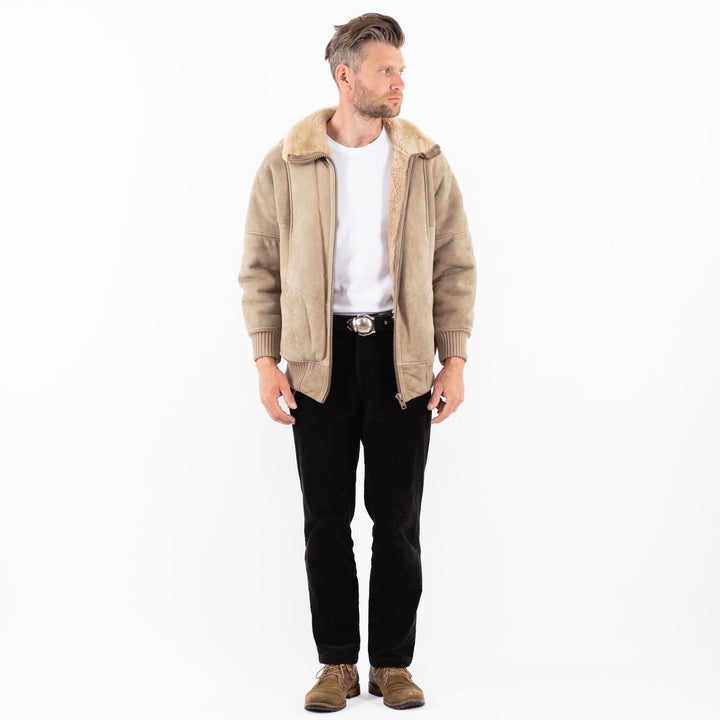 Vintage 90's Men Sheepskin Jacket in BeigeZ1842