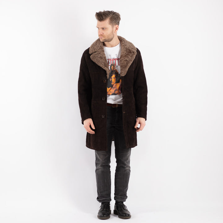 Vintage 70's Men Sheepskin Coat in Brown